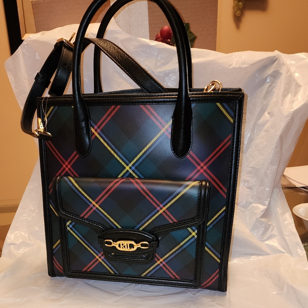 Lauren Ralph Lauren Plaid Leather Large Symone Tote Bag